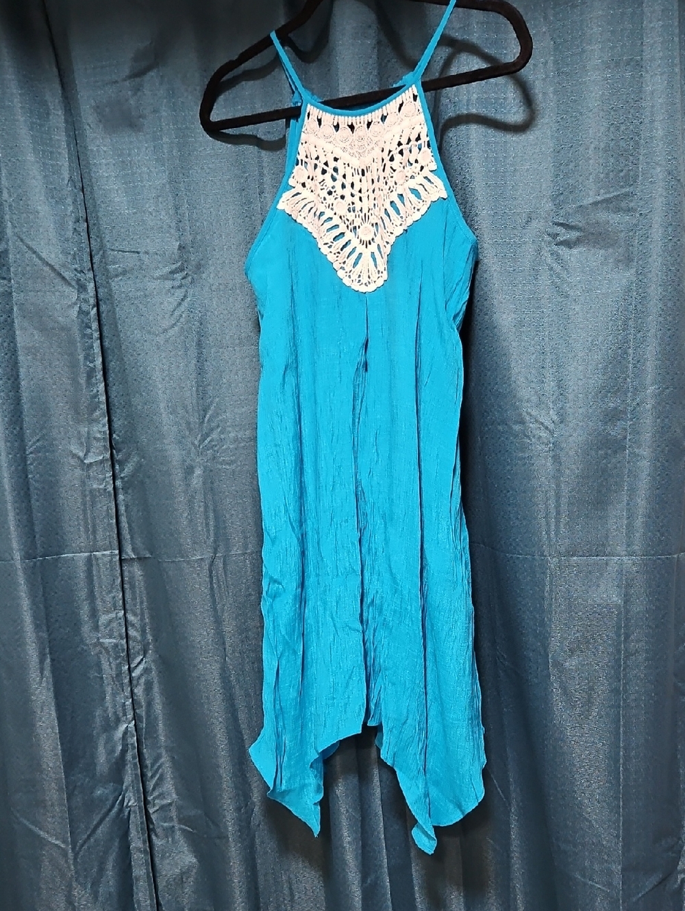 A. Byer Turquoise Blue Crochet Trim Sundress